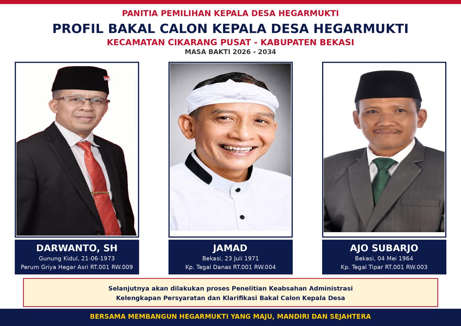 PENDAFTARAN CALON KEPALA DESA HEGARMUKTI RESMI DITUTUP
